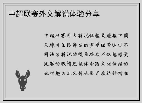 中超联赛外文解说体验分享