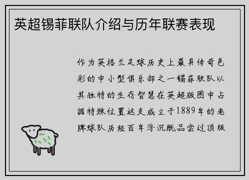 英超锡菲联队介绍与历年联赛表现